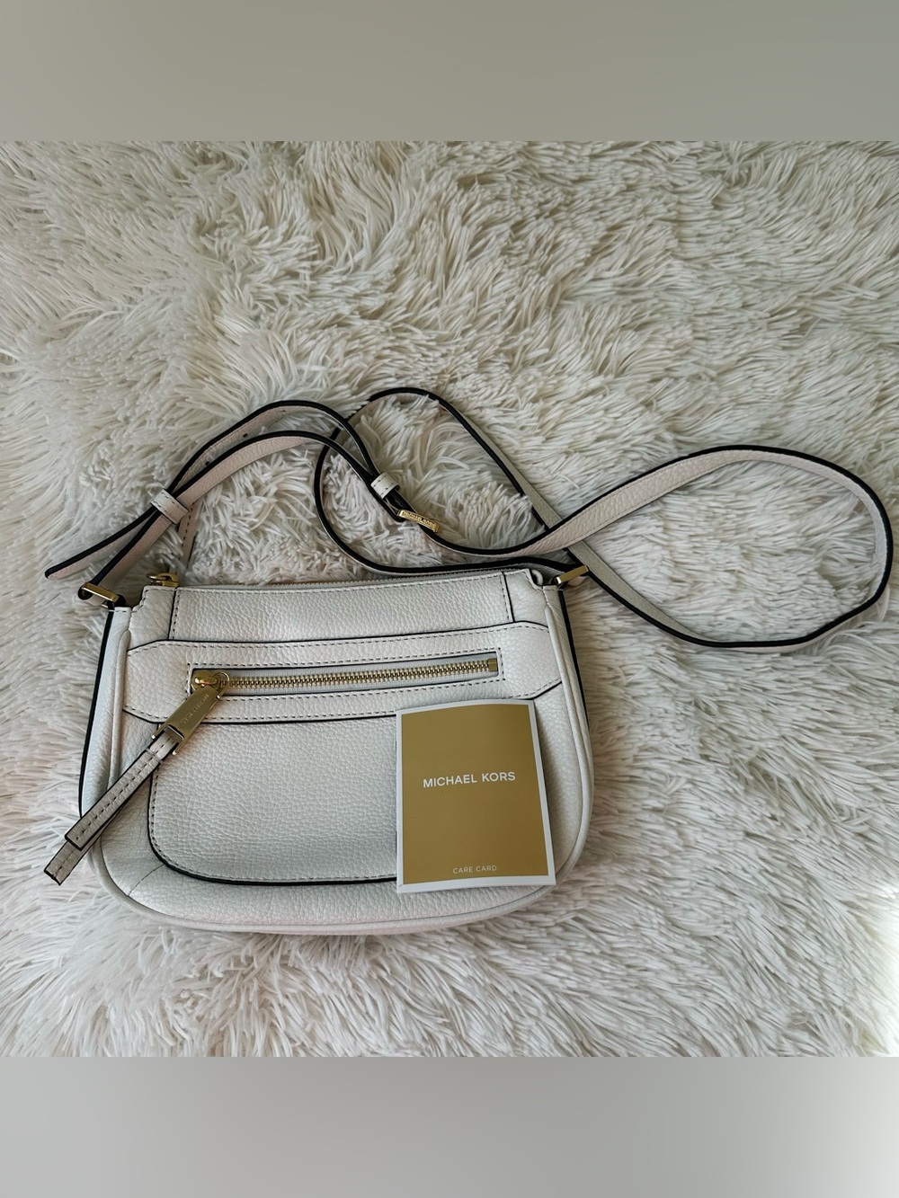 MICHAEL KORS Julia White Pebbled Leather Crossbody Messenger Bag Gold NWOT